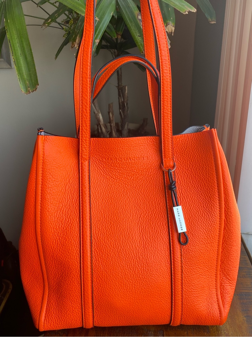 Marc Jacobs Neon Orange Leather Tag Tote 27